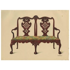 Antique Print of English Furniture ‘Settee Miss Mills’ by P. Macquoid, 1906