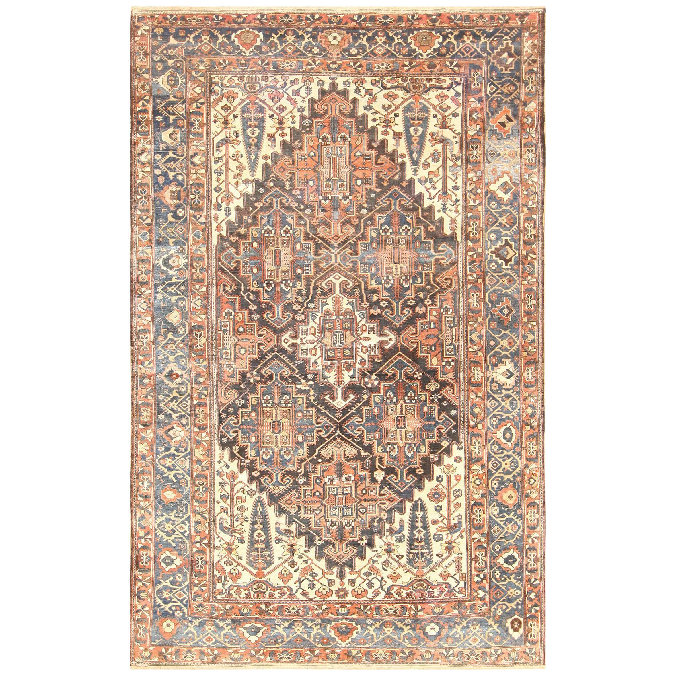 Large Tribal Geometric Antique Bakhtiari Persian Rug. Size: 11
 4" x 18
 8"