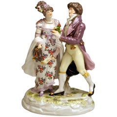 Antique Meissen Gallant Biedermeier Figurines Model K 163 by Heinrich Goeschl, 1880-1883