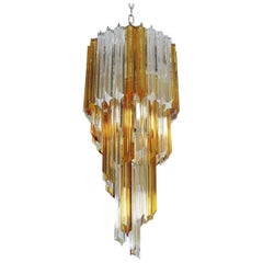 Murano Vintage Chandelier – 54 Quadriedri Prisms Transparent and Amber