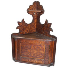 Small Arts & Crafts Inlaid Wall Hanging Corner Cupboard
