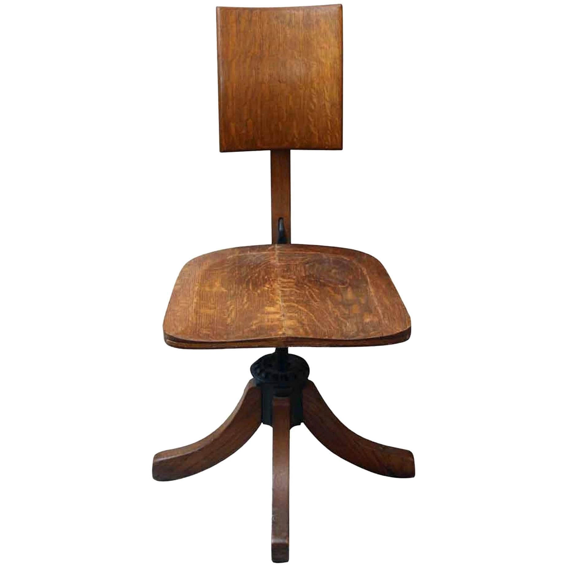 1920s Adjustable Oak Office Chair in Dark Wood