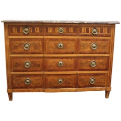 19th Century French Inlaid Louis XVI Commode with Marble Top