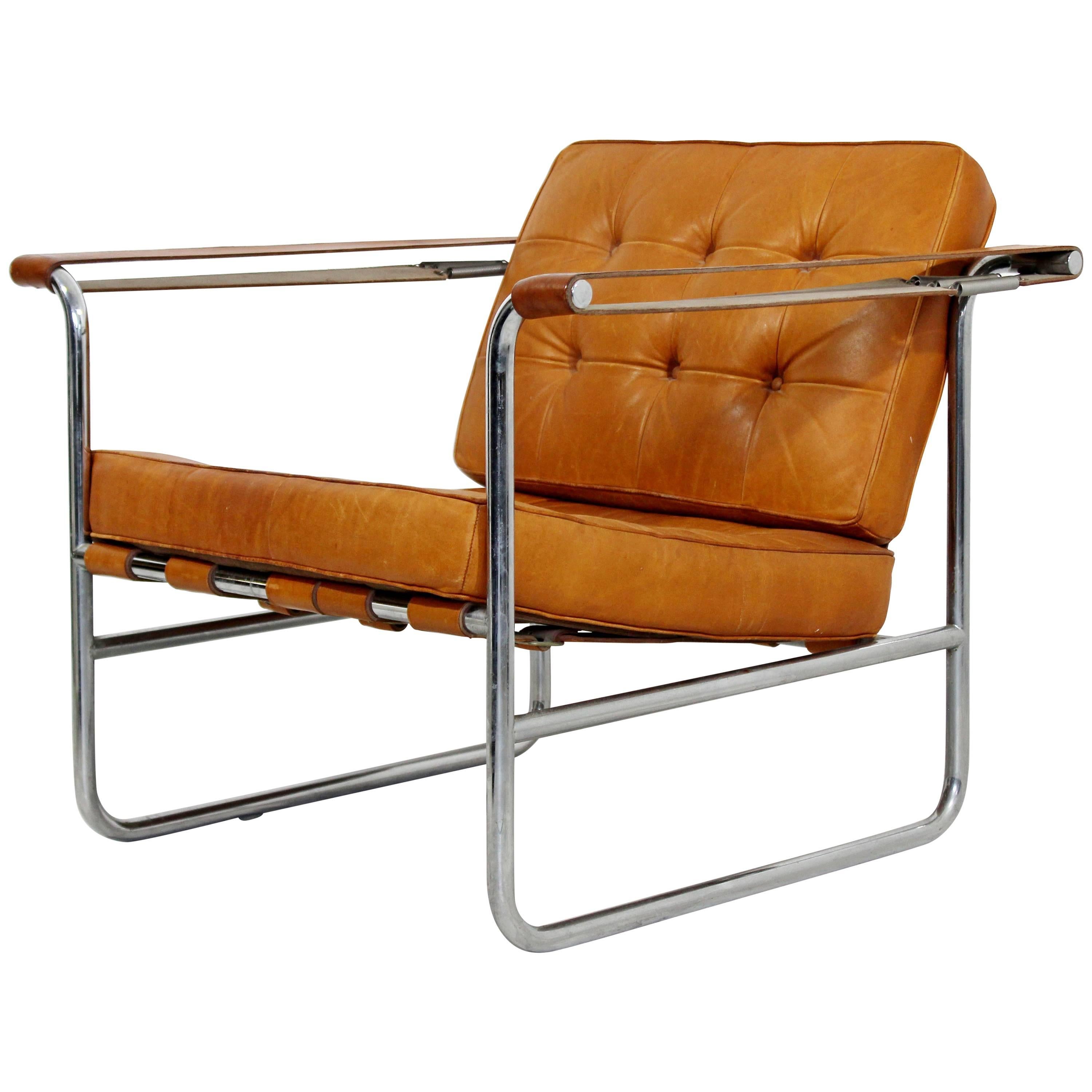 Mid-Century Modern Hans Eichenberger De Sede Stendig Leather Chrome Chair 1970s