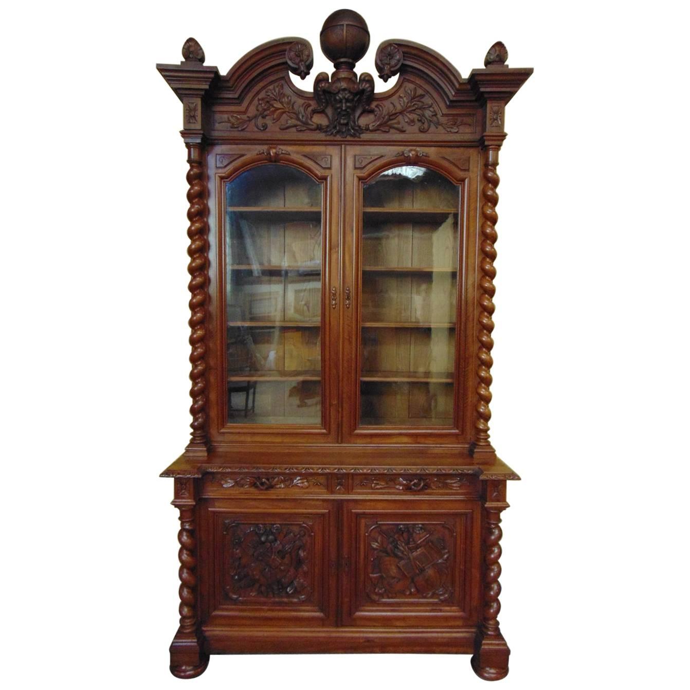 Bookcase Hand-Carved Style Louis XIII, circa 1880