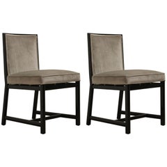 Vintage Pair of Modern Michael Taylor for Baker Armless Ebony Grey Velvet Side Chairs