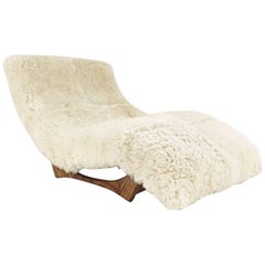 Adrian Pearsall Style Wave Chaise Lounge Chair Restored in Brazilian Sheepskin