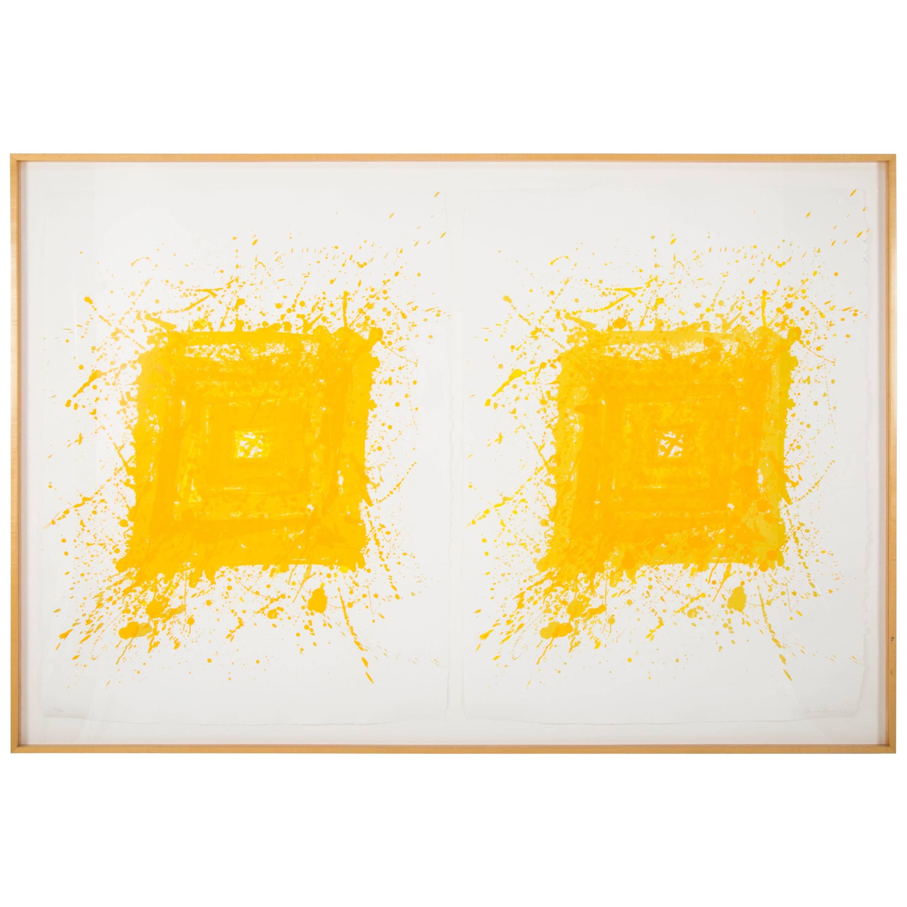 "Generated" Composed of Two Lithographs by Sam Francis Framed in Maple Frame