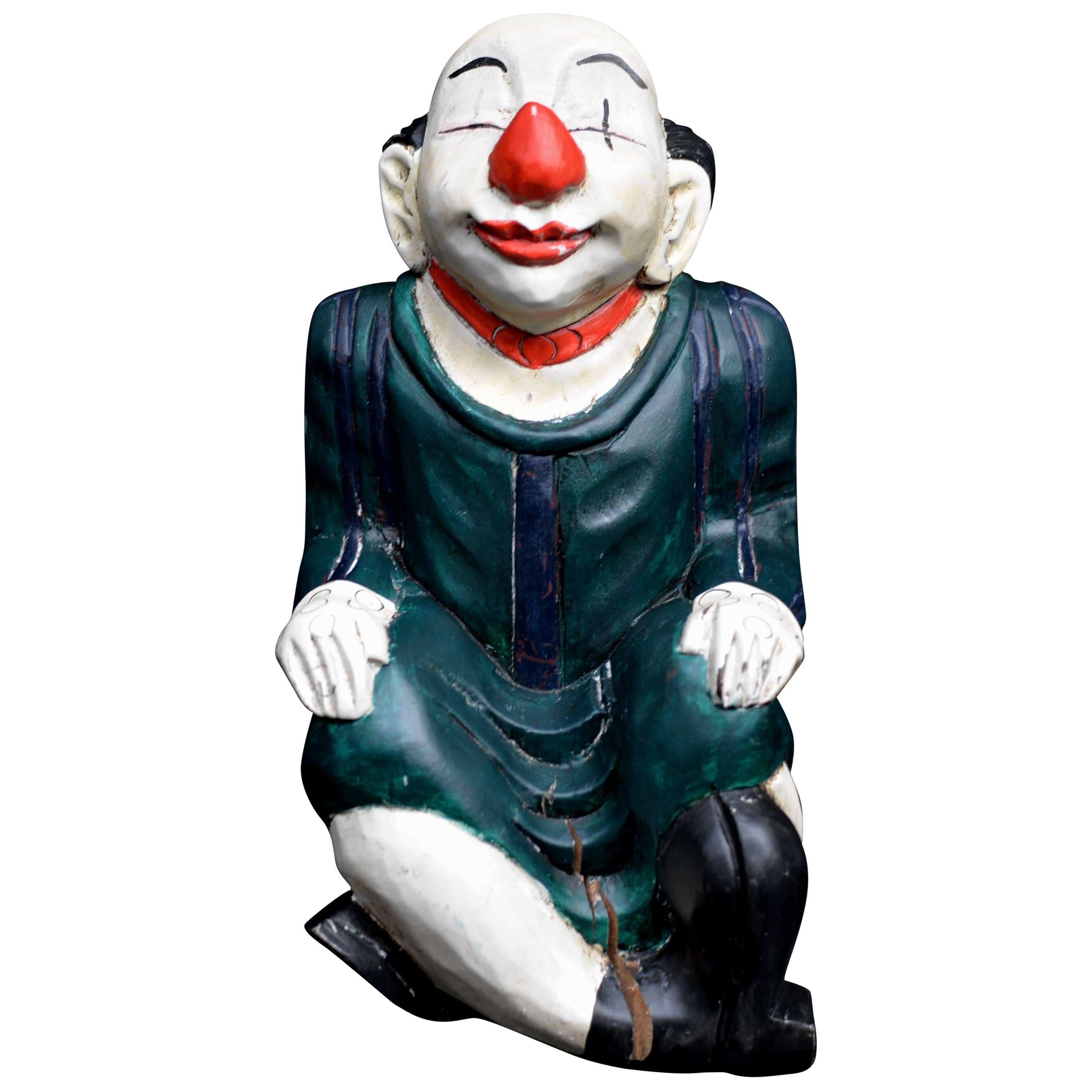 Hand Carved Clown Sculpture For Sale