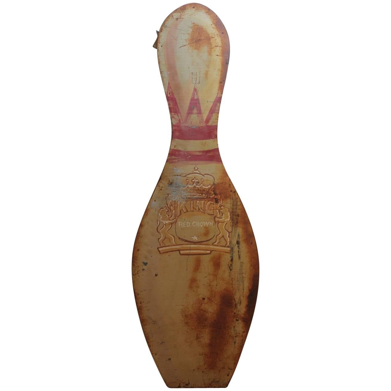 1950s King Brunswick Red Crown Bowling Pin Double-Sided Sign