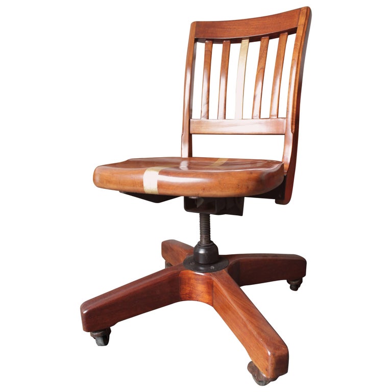 1940's Office Chair in Red Cedar Wood, Gold Leaf Stripe For Sale