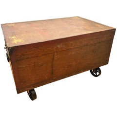 Antique Industrial Wood Trunk Coffee Table