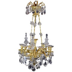 Antique Baccarat Signed Chandelier, Bronze and Glass, 19th Century