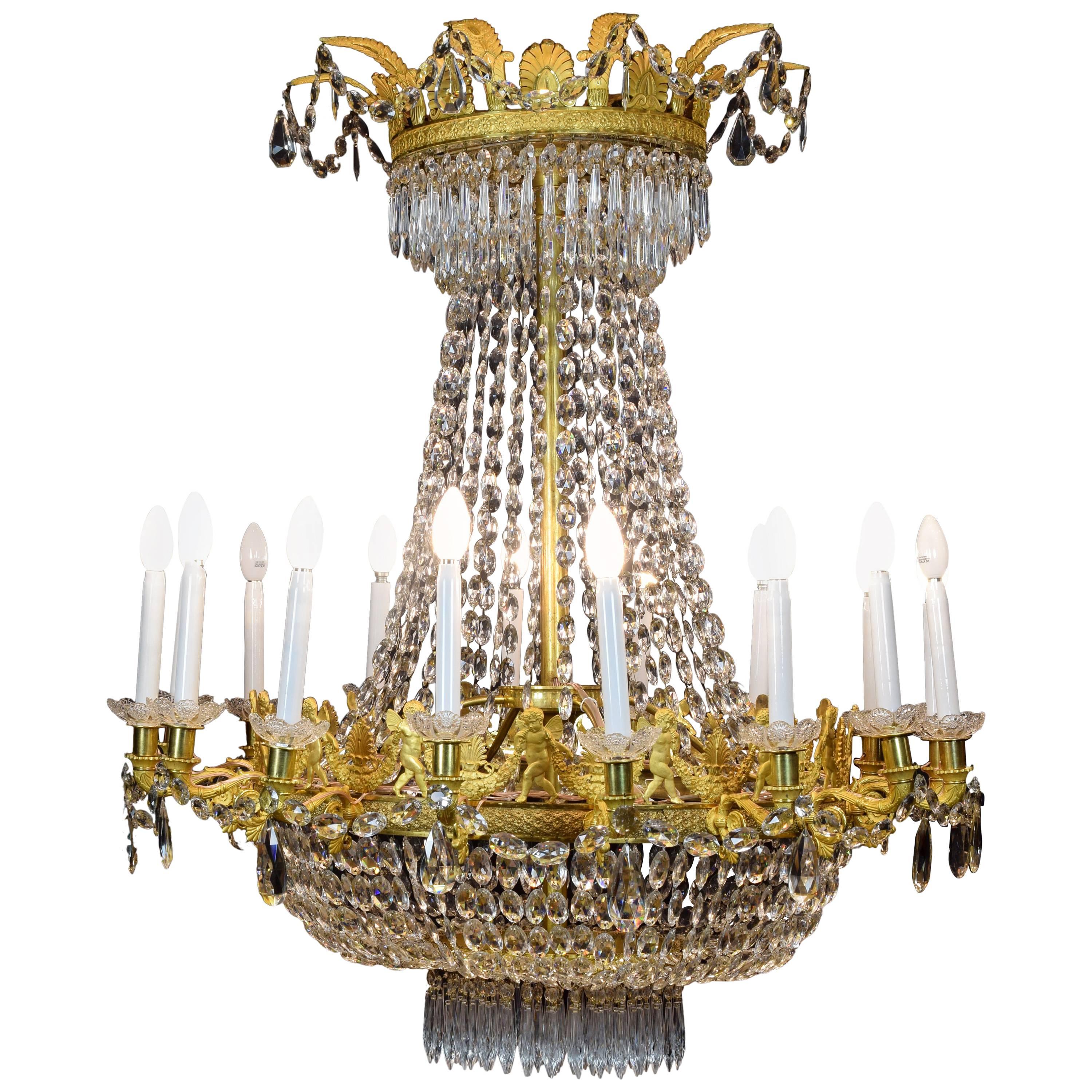 Empire Bronze and Glass Chandelier, Possibly, Claude Galle, France, circa 1815