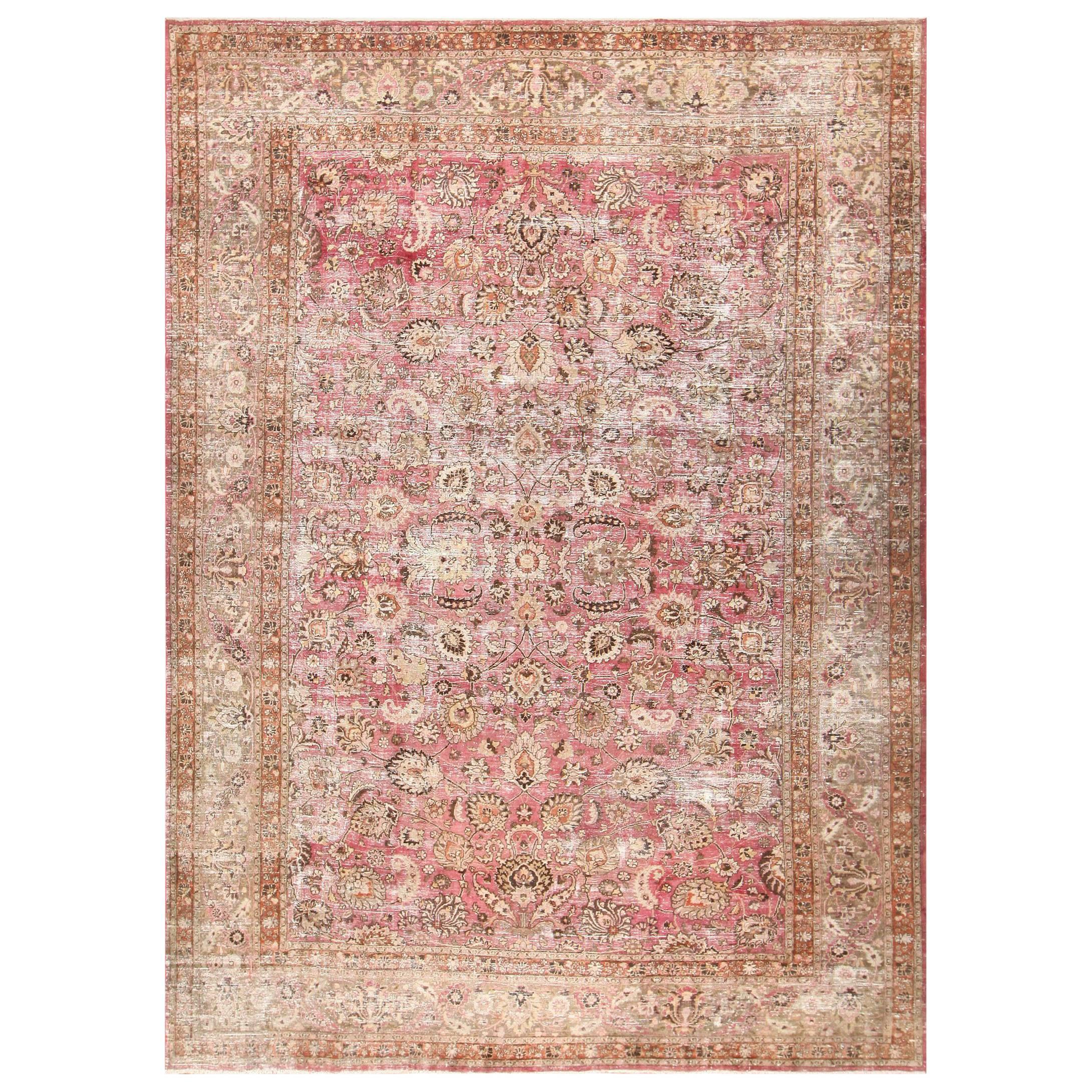 Antique Shabby Chic Persian Khorassan Carpet