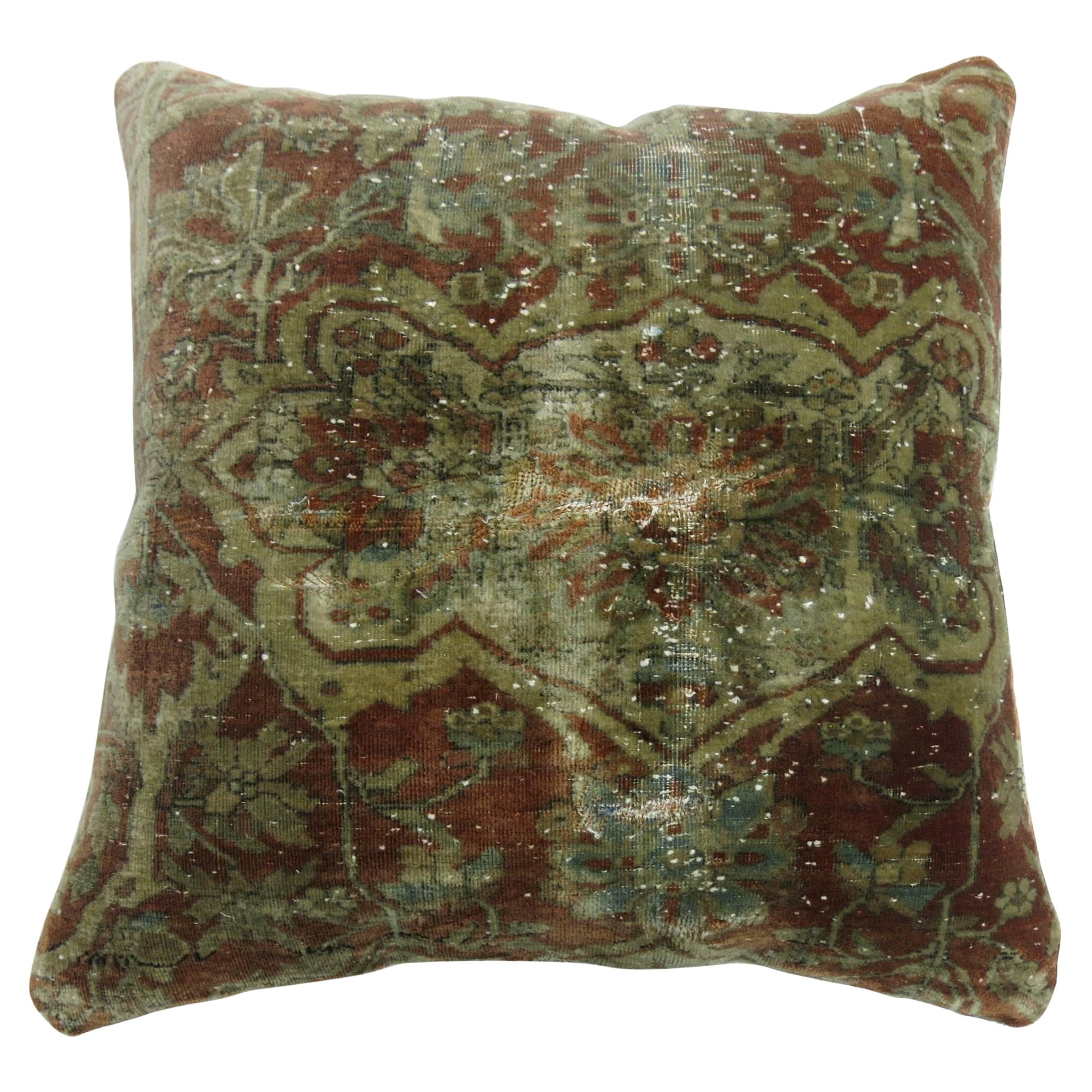 Antique Persian Kashan Rug Pillow For Sale