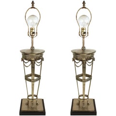 Pair of Neoclassical Style Table Lamps on Marble Base