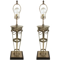 Pair of Neoclassical Style Table Lamps on Marble Base