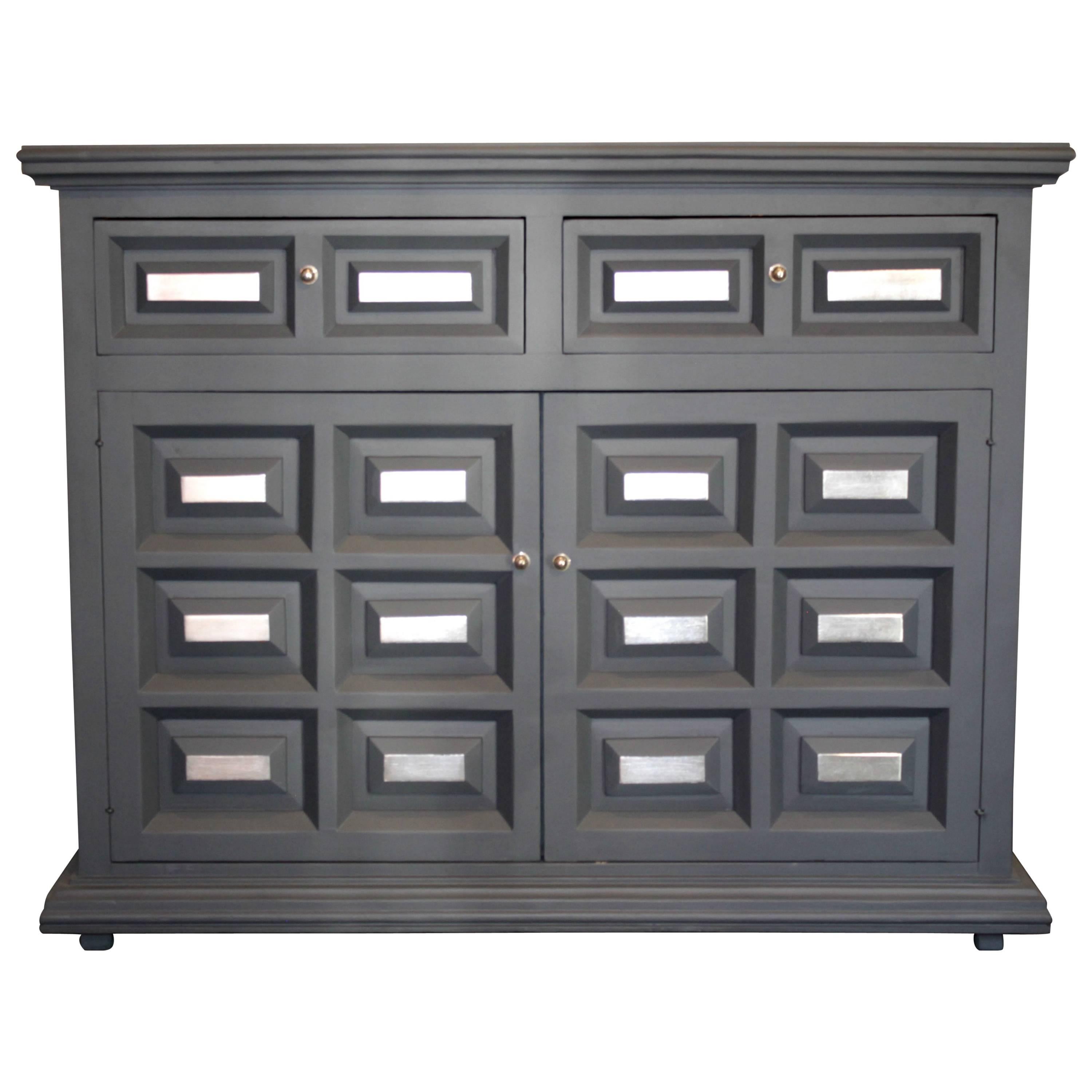 Gray and silver cedar wood credenza For Sale