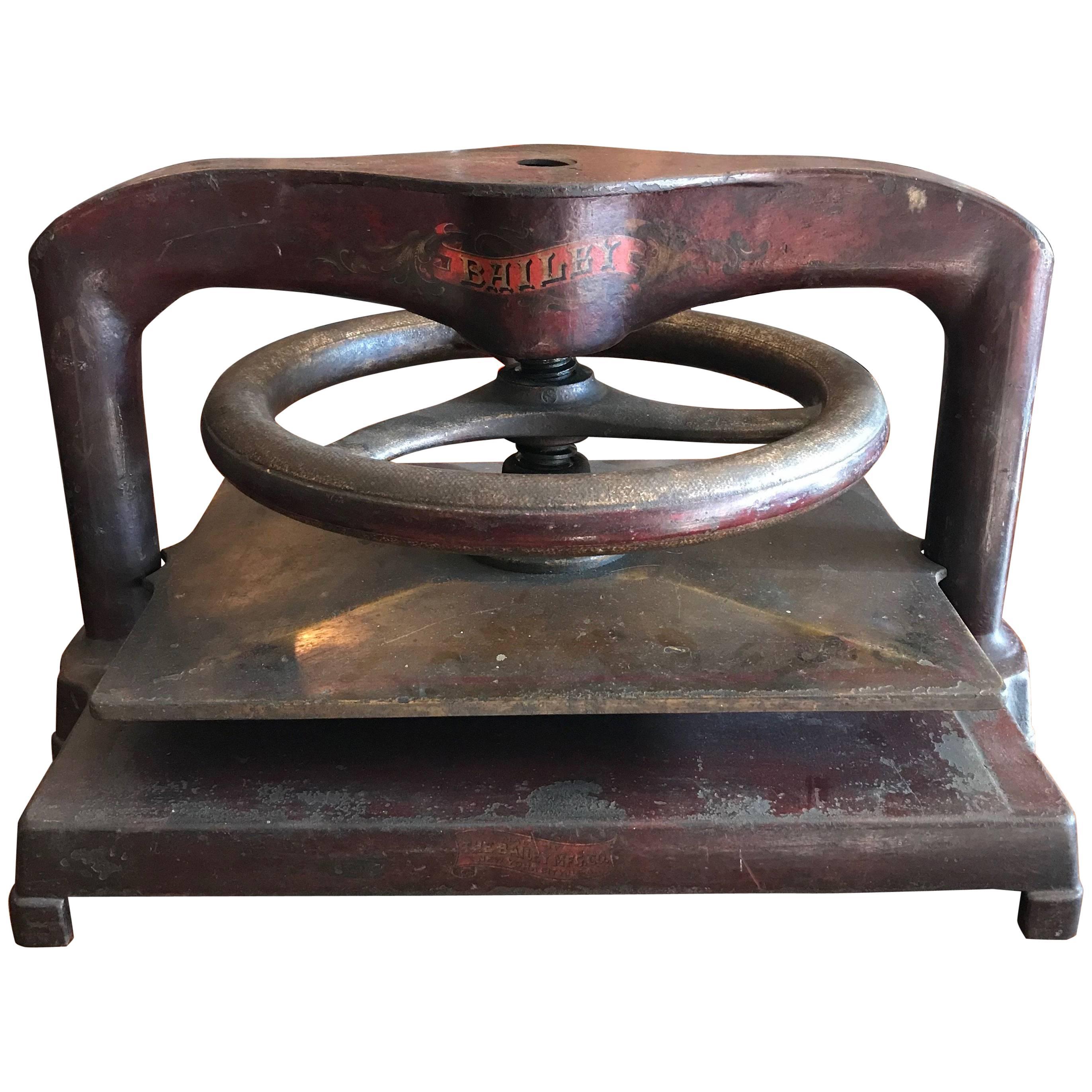 Large Hand-Painted Cast Iron Letter Copying Machine Book Press by Bailey