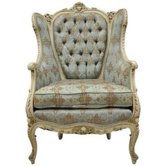 French Louis XV Provincial Style Bergere Chair Wingback Armchair Cream Painted