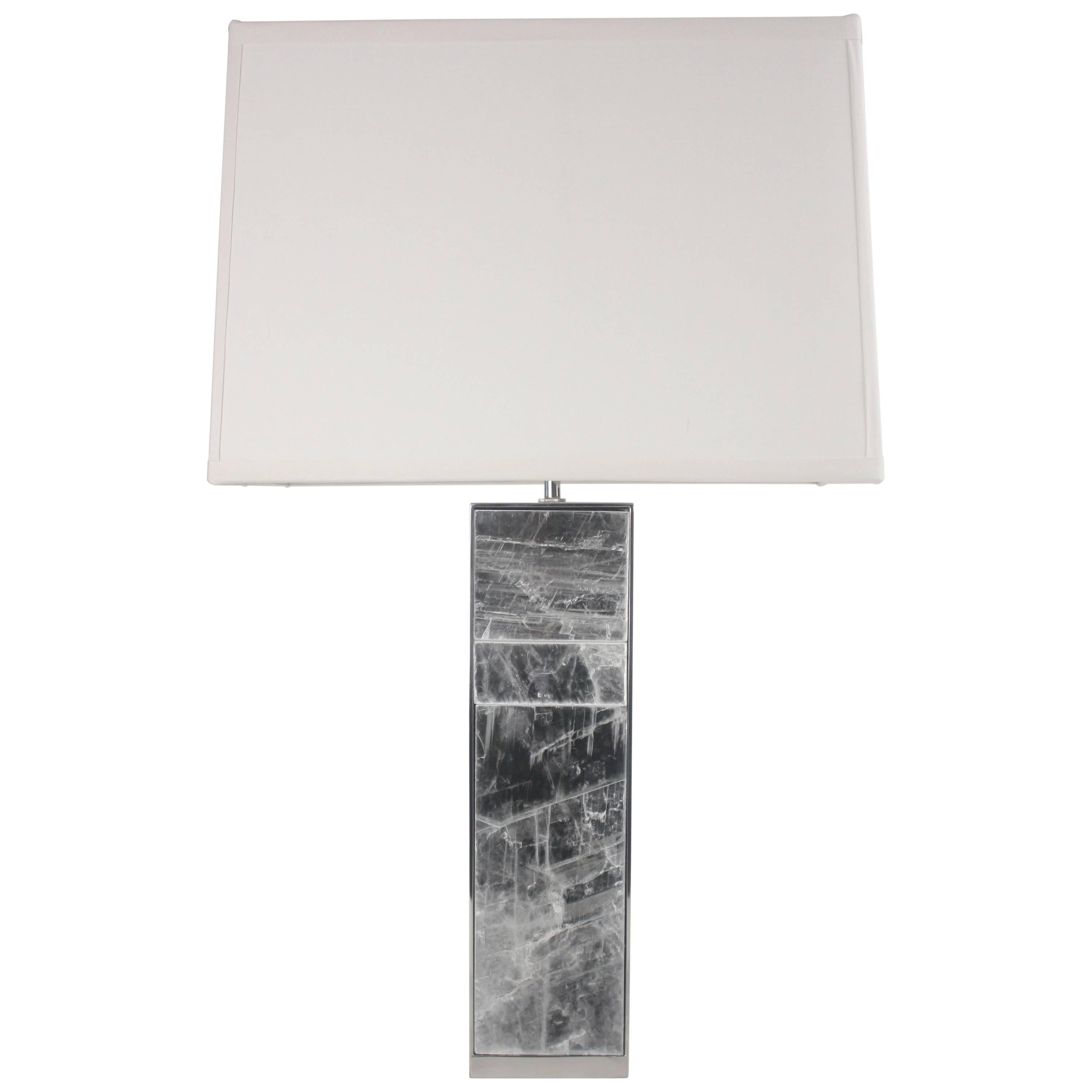 Emily Summers Studio Line Selenite and Stainless Steel Table Lamp For Sale