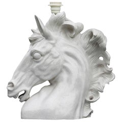 Vintage Horse Head Table Lamp Midcentury French Faience Ceramic Craquelure Glaze