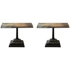 Industrial Art Deco Cast Iron And Steel Bank Desk Lamps