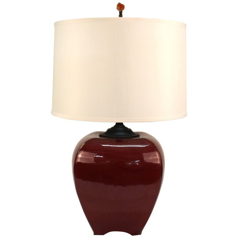 Danish Modern Porcelain Table Lamp with Shade For Sale at 1stdibs