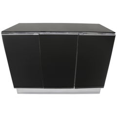 Little Chrome and Black Opaline Glass Credenza by Milo Baughman