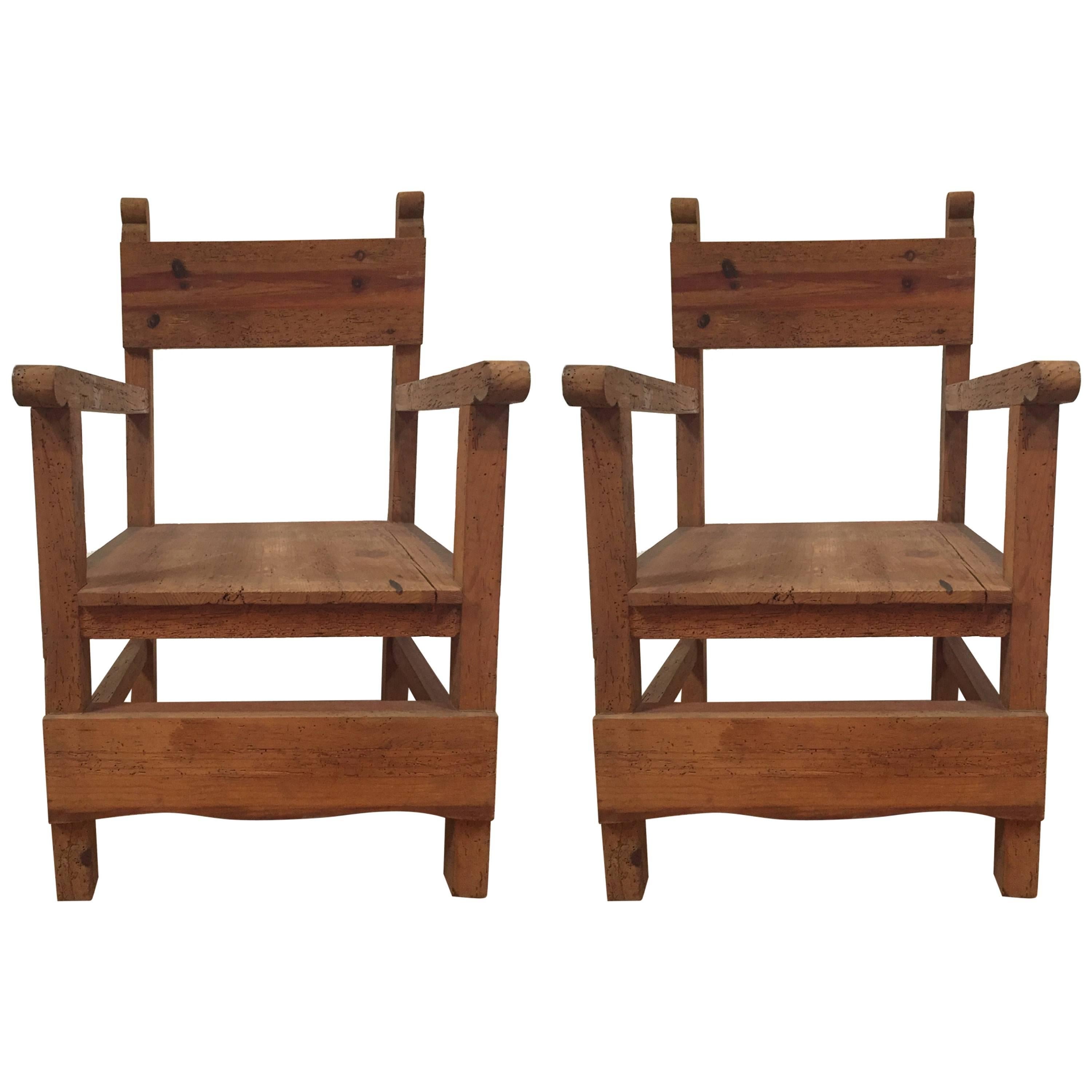 Pair of Vintage Colonial-Style Mexican Hall Chairs For Sale