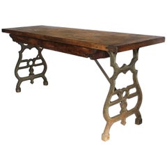 Antique Decorative Cast Iron Base Desk or Console Table