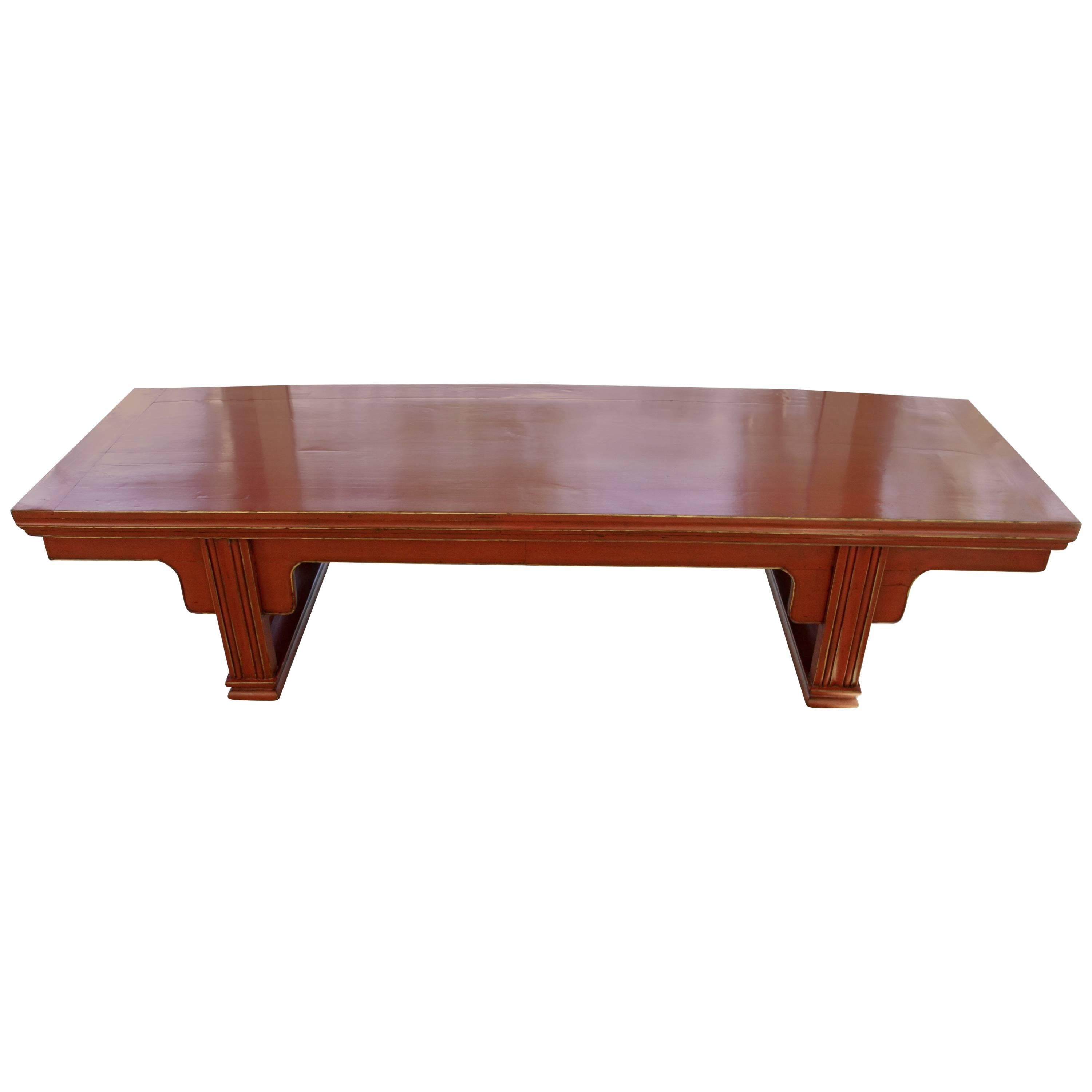Red Lacquer Bench Chinese Low Table Bench China Elmwood For Sale