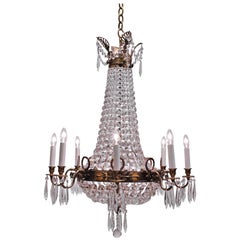 Continental Empire Style Gilt Brass and Crystal Eight-Light Chandelier