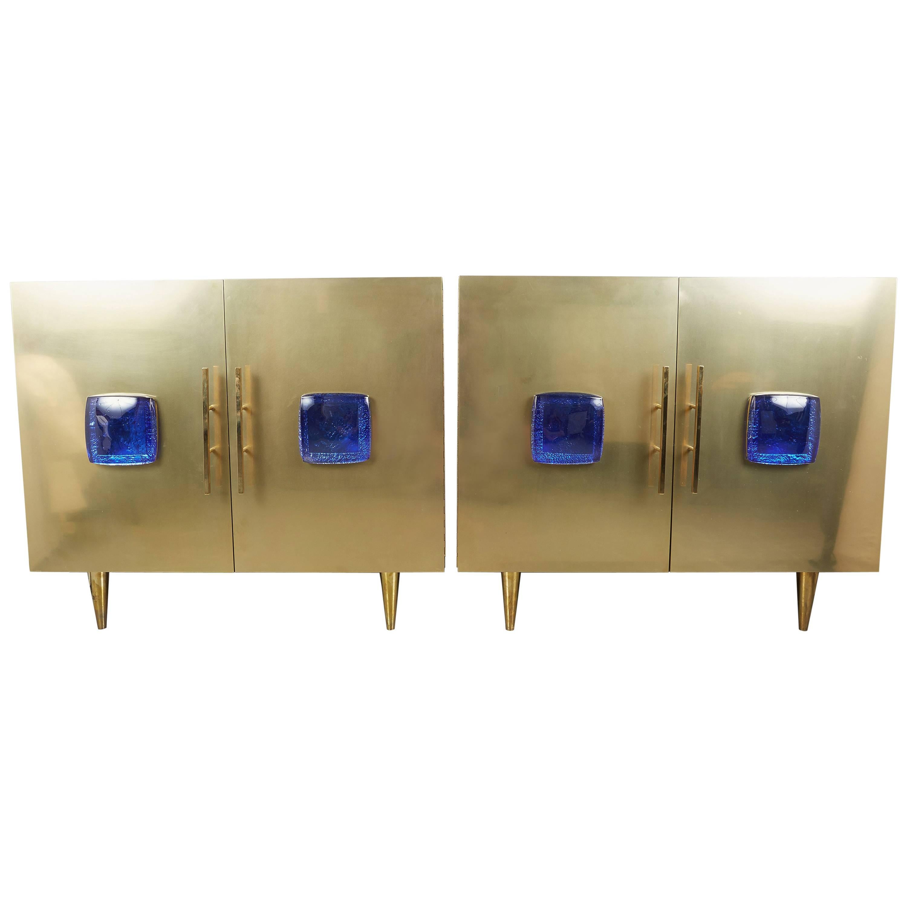 Pair of Midcentury Italian Brass Cabinets by Sandro Petti for Metallarte