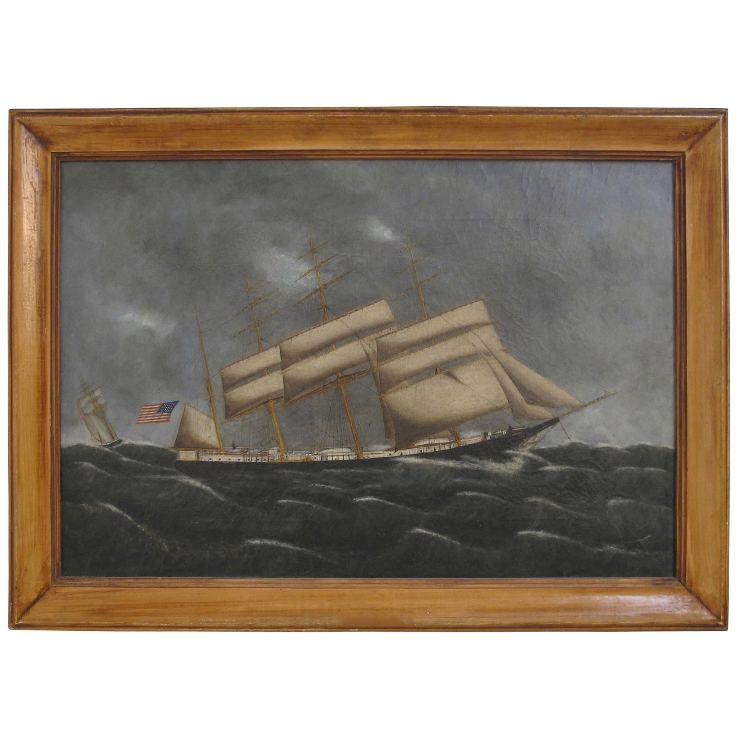 American Ship Oil Painting, 19th Century Maritime