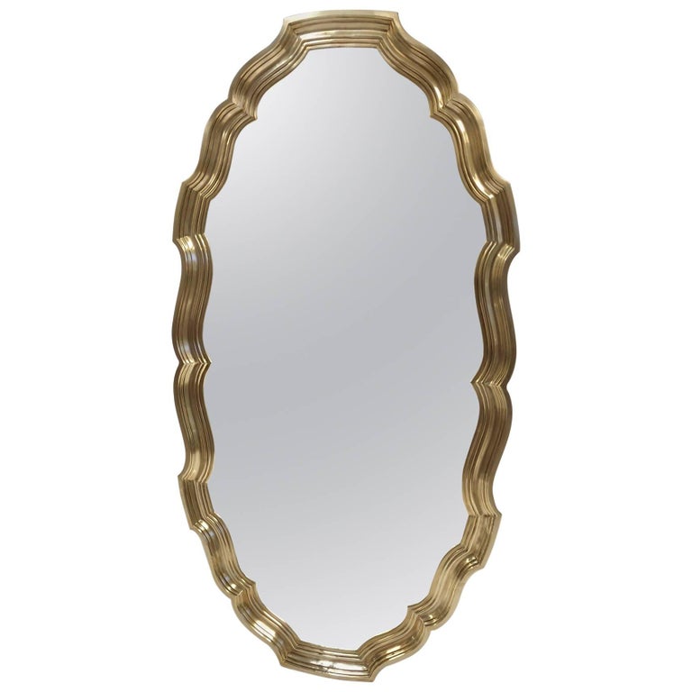 Hollywood Regency Brass Scalloped Edge Mirror For Sale at 1stdibs