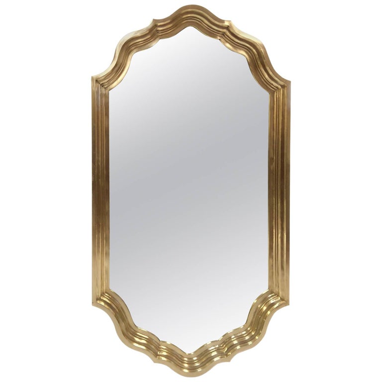 Hollywood Regency Brass Scalloped Edge Mirror at 1stdibs