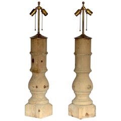  Pine Architectural Table Lamps, Pair