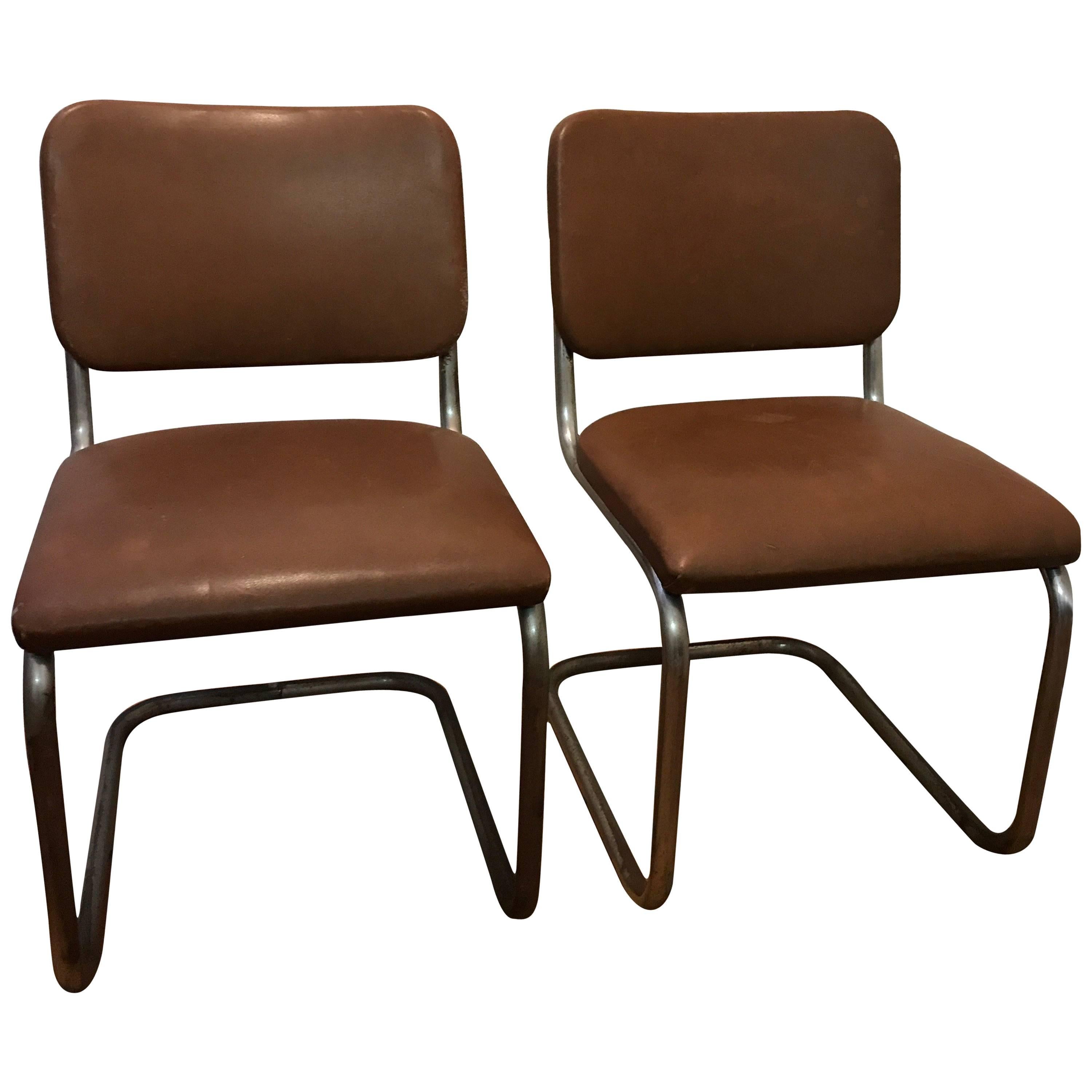 Pair of Thonet Chairs circa 1935-1950 Model B32 Simili Signed Collectors Items For Sale
