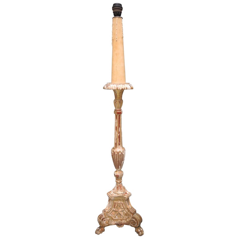 Tall Early 19th Century French Carved Gilt Candlestick Table Lamp Tall Early 19th Century French Carved Gilt Candlestick Table Lamp With Star For