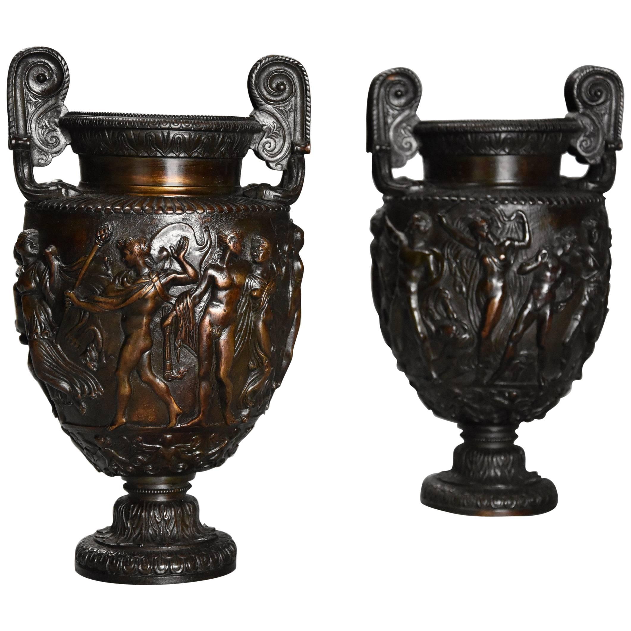Pair of Highly Decorative Mid-19th Century Grand Tour Bronze 'Townley Vases'