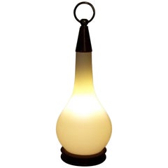 Wooden and White Opaline Glass Drop-Shaped Holmegaard Design Table Lamp