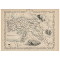 Antike Karte der Türkei in Asien von J. Tallis, ca. 1851