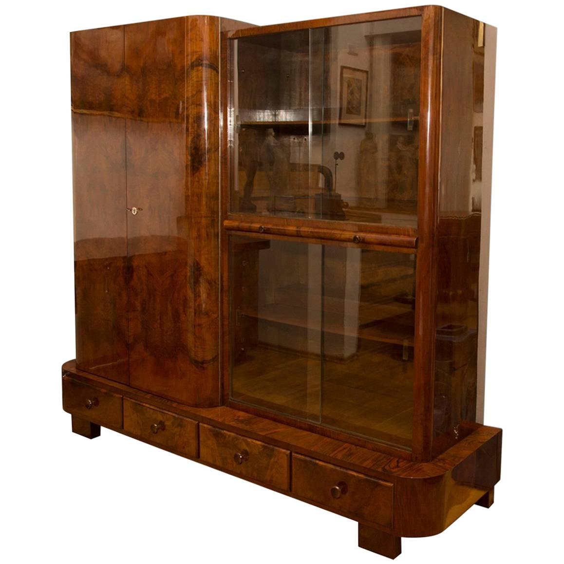 Library Cabinet in Walnut by Jindrich Halabala for UP Zavody, 1930s