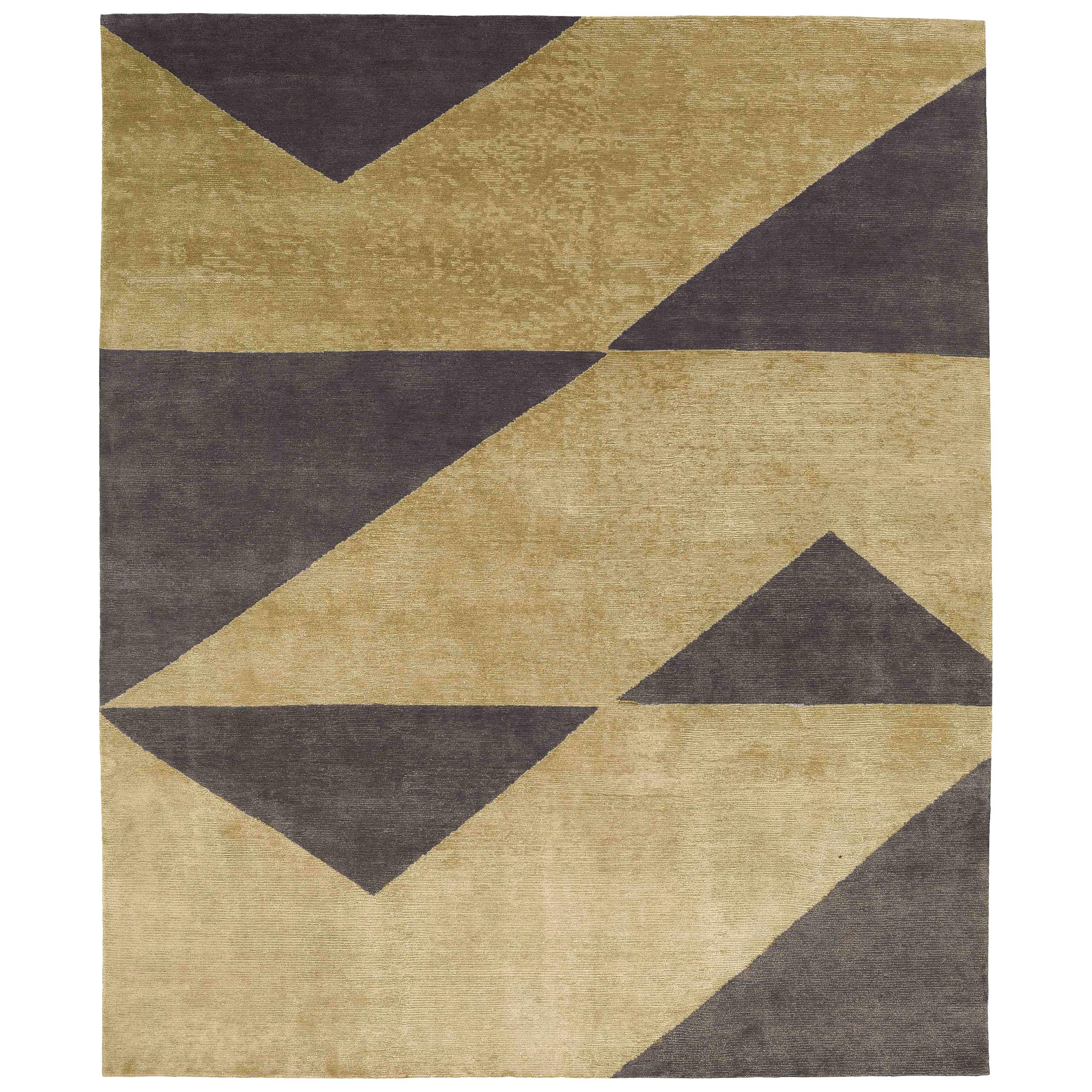 Contemporary Tibetan Rug Hand-Knotted in Nepal, Dark Gold - Purple Brown For Sale