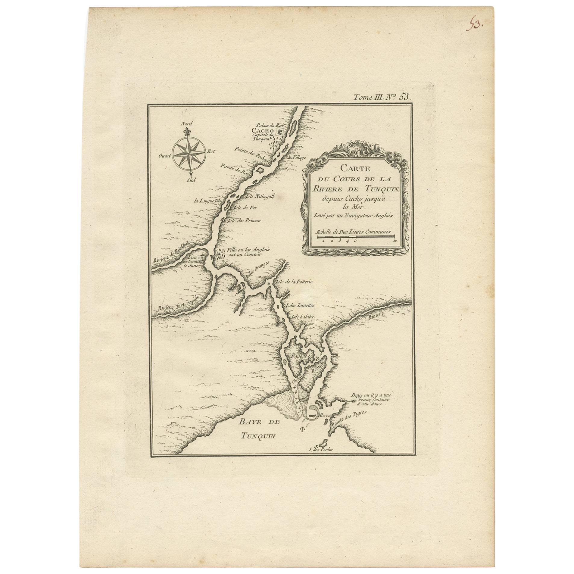 Antike Karte des Tonkin-Fluss Vietnam von J.N. Bellin, 1764