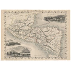 Antique Map of Central America by J. Tallis