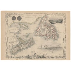 Used Map of Nova Scotia and Newfoundland by J. Tallis, circa 1851