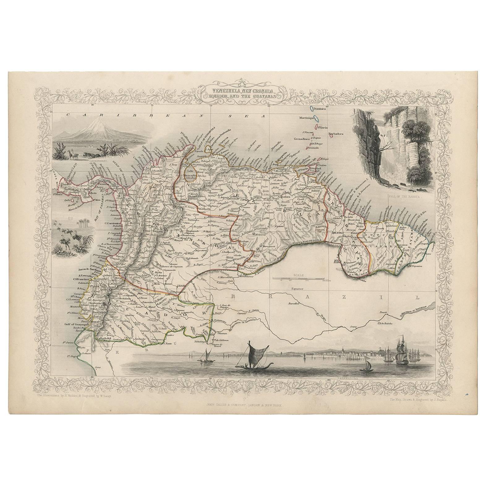 Mappa antica della parte settentrionale del Sud America di J. Tallis, 1851 circa